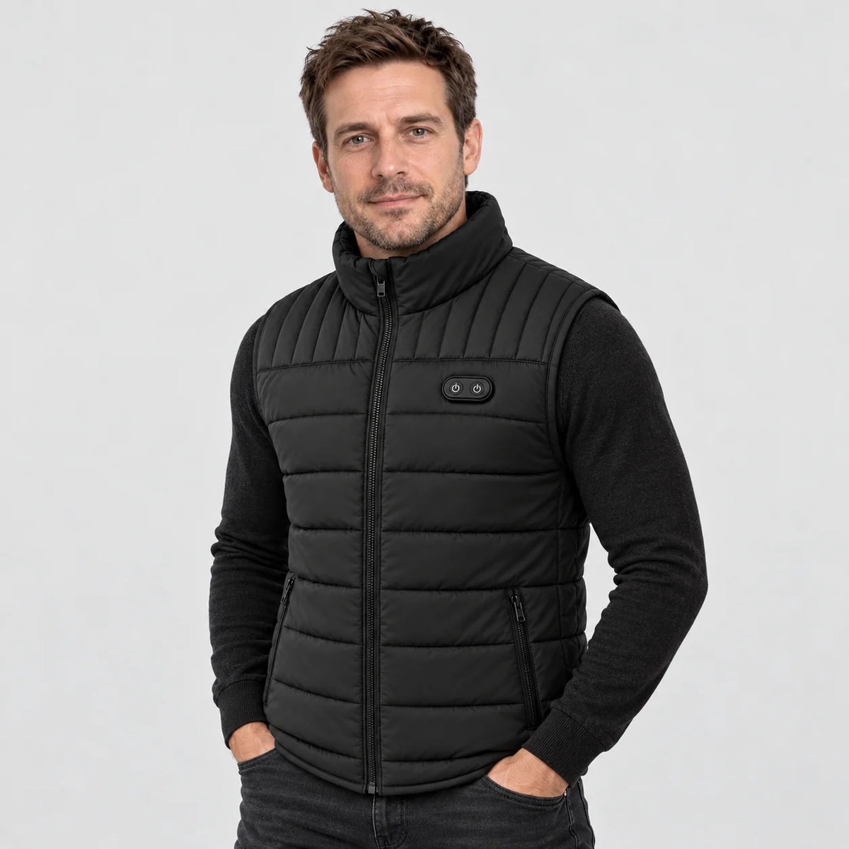 Unisex heated vest PyreFit Matrixor, worn, front view