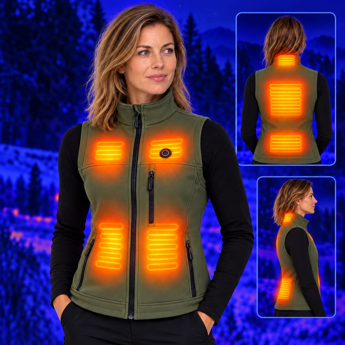 Women's heated vest PyreFit Mellora – warmth across the neck, chest, abdomen, back and lower back