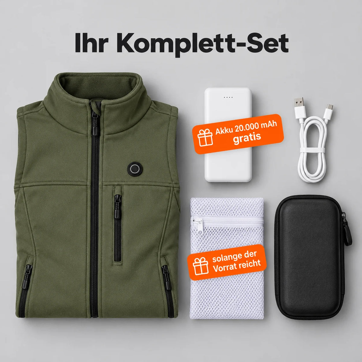 Ensemble complet : Mellora, batterie 20 000 mAh, câble de recharge, sac de lavage et sac de rangement