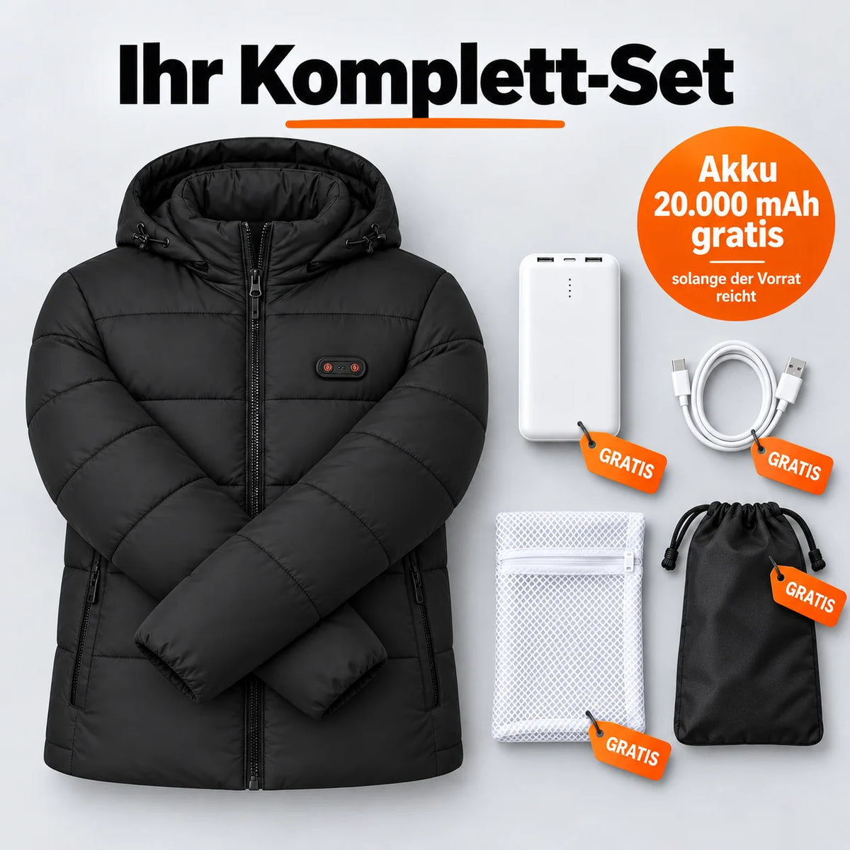 Ensemble complet : Nordik, batterie 20 000 mAh, câble de recharge, sac de lavage et sac de rangement