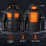 Manteau matelassé chauffant pour homme PyreFit Norvia : zones chauffantes à la nuque, à la poitrine et au dos