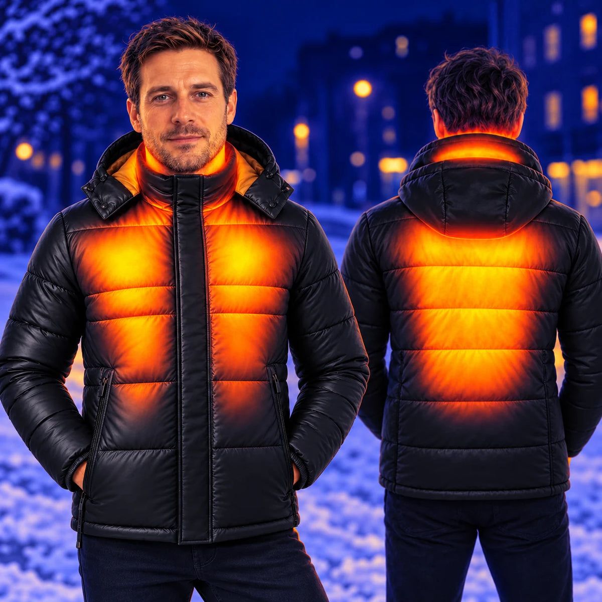 Men's heated puffer jacket PyreFit Norvia – warmth across the neck, chest and back