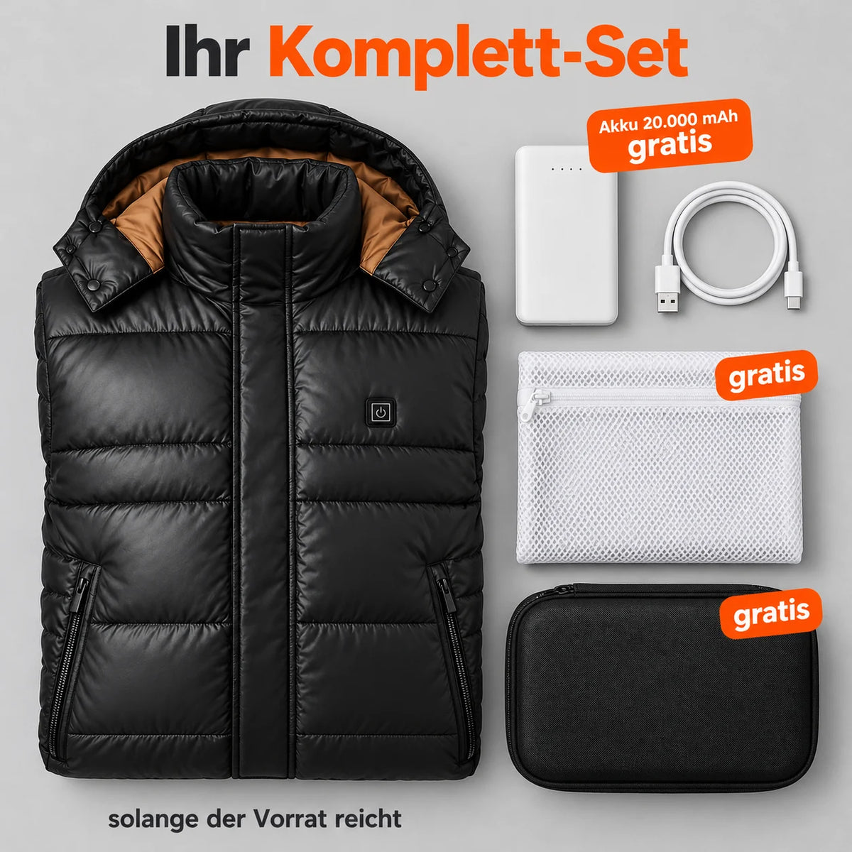 Ensemble complet : Norvia, batterie 20 000 mAh, câble de recharge, sac de lavage et sac de rangement