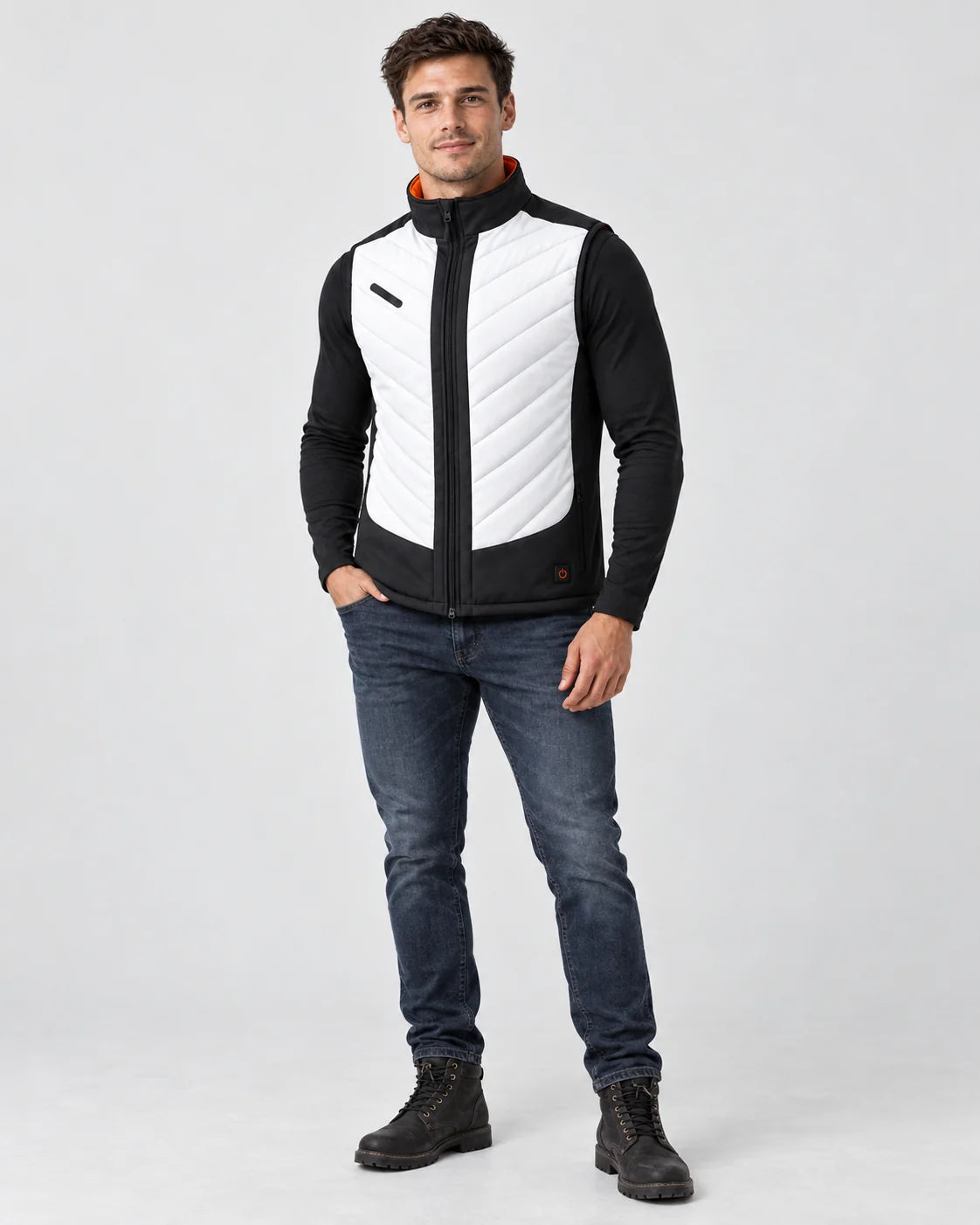 Veste chauffante sans manches sport pour homme PyreFit Novaro, vue en pied