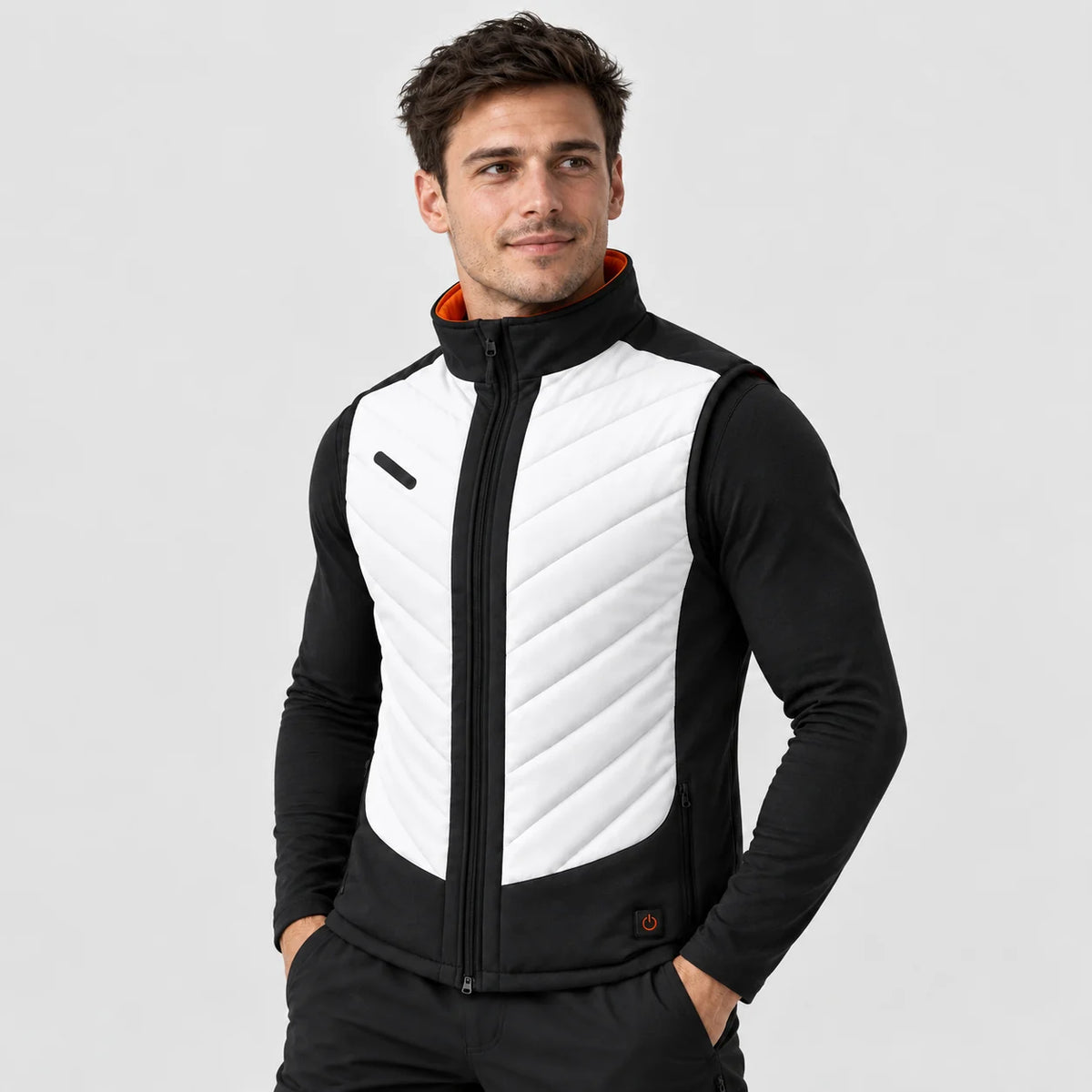 Men's heated sport vest PyreFit Novaro, worn, front view