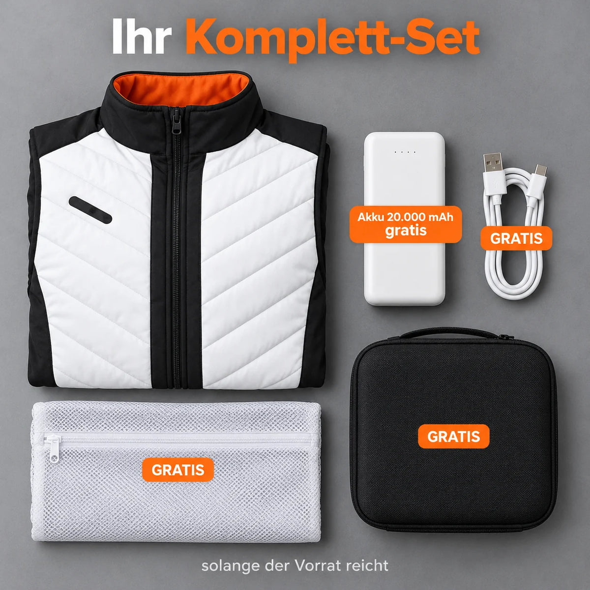 Ensemble complet : Novaro, batterie 20 000 mAh, câble de recharge, sac de lavage et sac de rangement