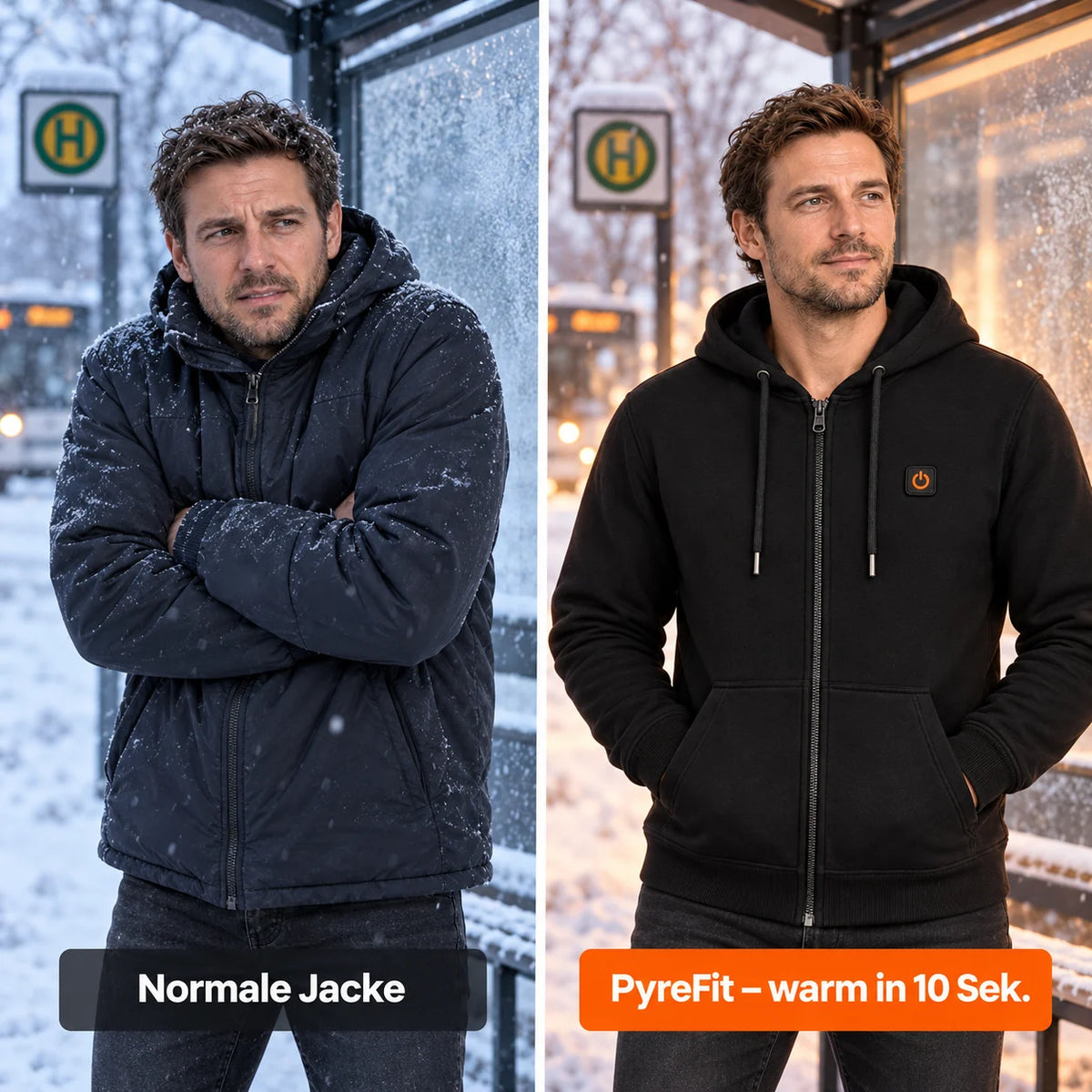 Comparison: regular winter jacket and Olivora with heating