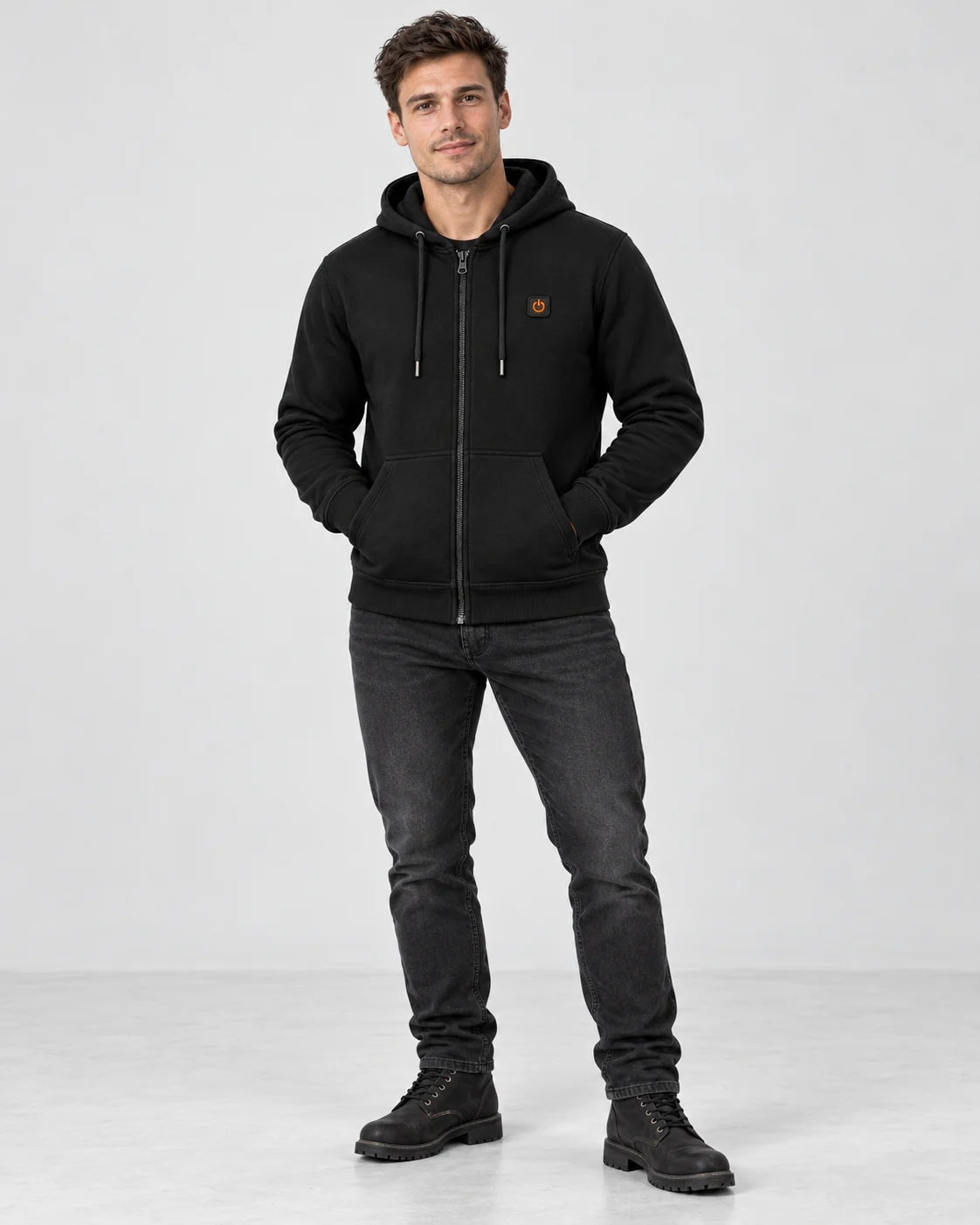 Unisex heated zip hoodie PyreFit Olivora, full-length view