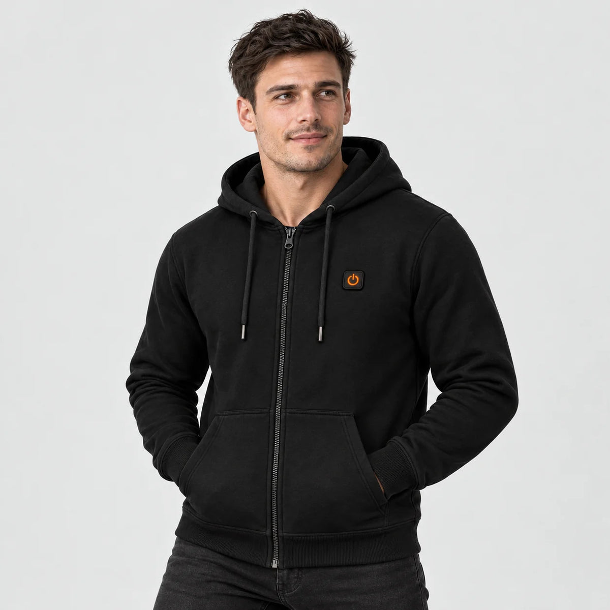 Unisex heated zip hoodie PyreFit Olivora, worn, front view