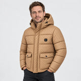 Men's heated puffer jacket PyreFit Orielle, worn, front view