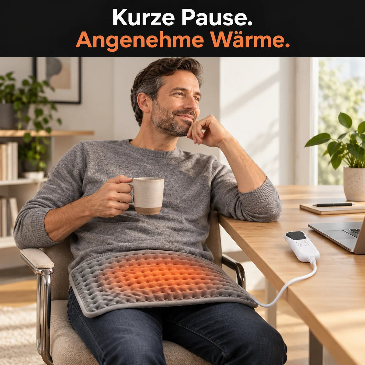 Coussin chauffant électrique pendant une pause au bureau