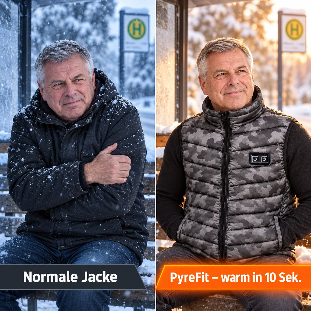 Comparaison : manteau d'hiver ordinaire et Piloto chauffant