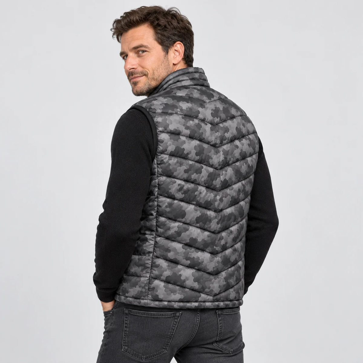 Veste chauffante sans manches camouflage PyreFit Piloto, vue de dos