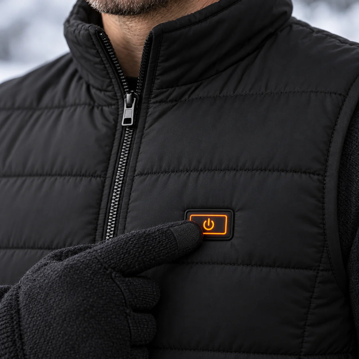 Unisex heated puffer vest PyreFit Pivotan, control button close-up