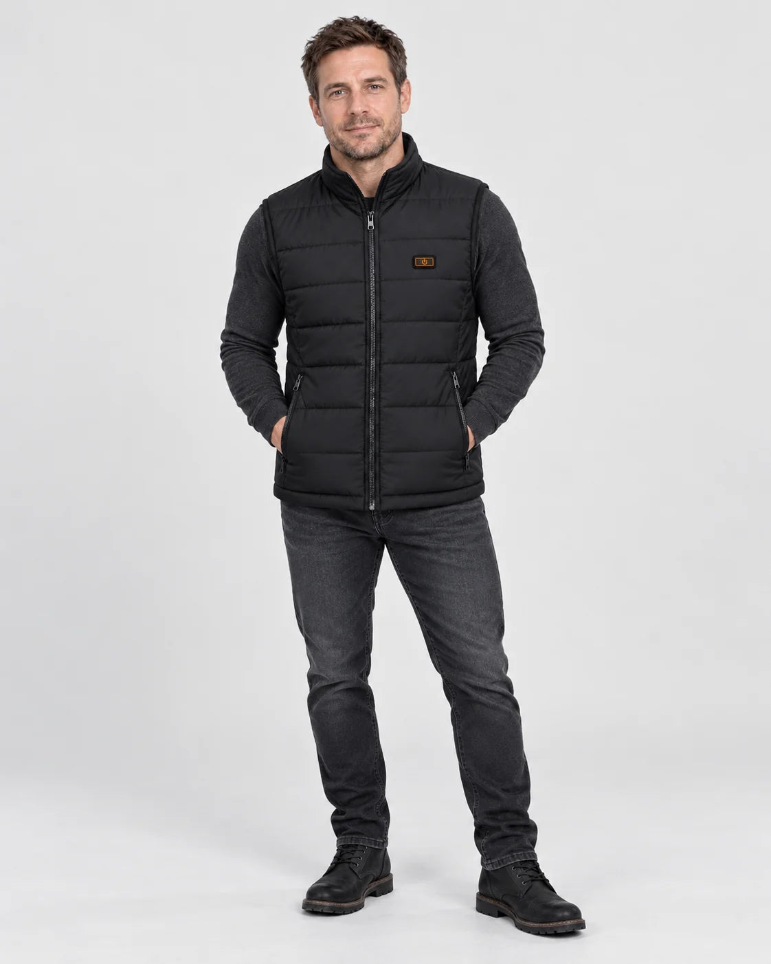 Unisex heated puffer vest PyreFit Pivotan, full-length view