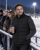 Unisex heated puffer vest PyreFit Pivotan on a winter day: on the sidelines
