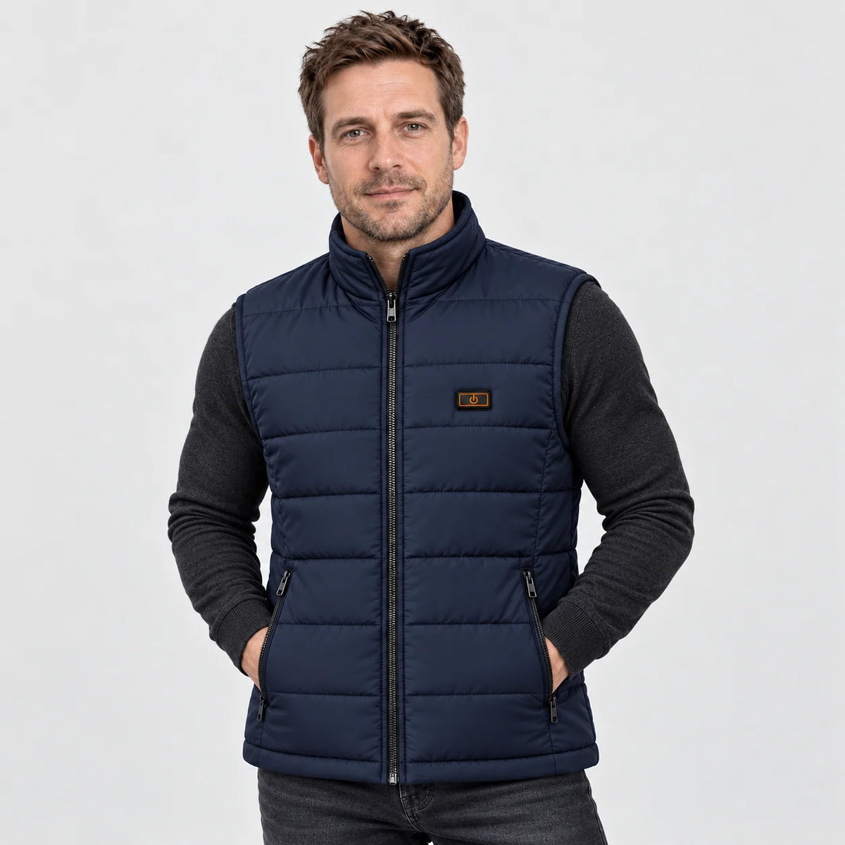 Unisex heated puffer vest PyreFit Pivotan in navy, front view