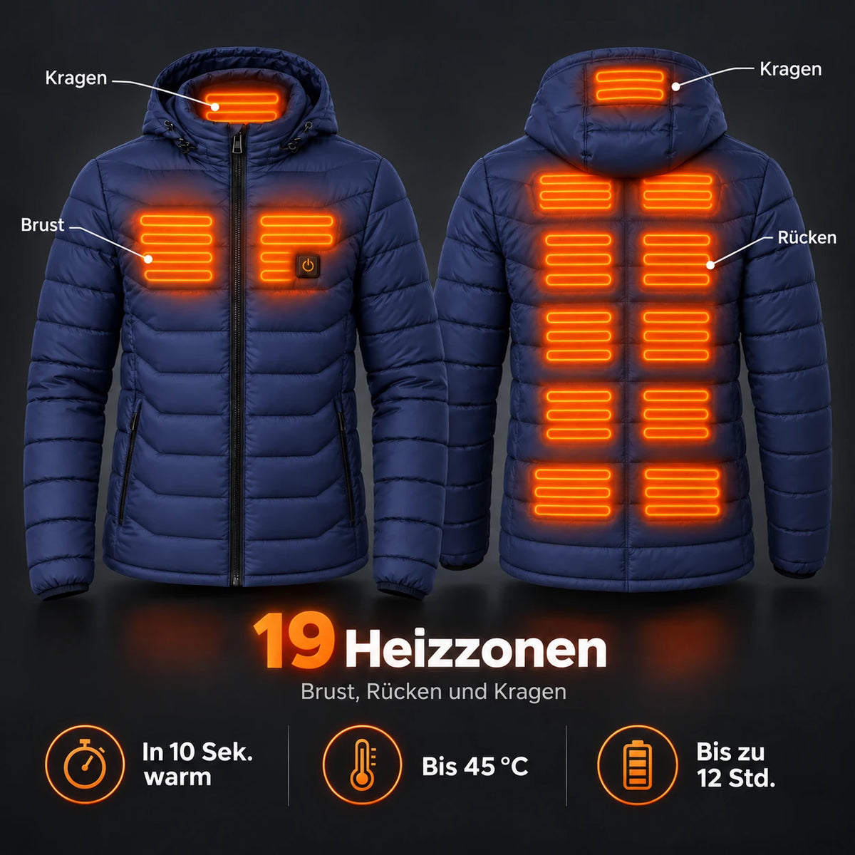 PyreFit Rangor en bleu marine – zones chauffantes