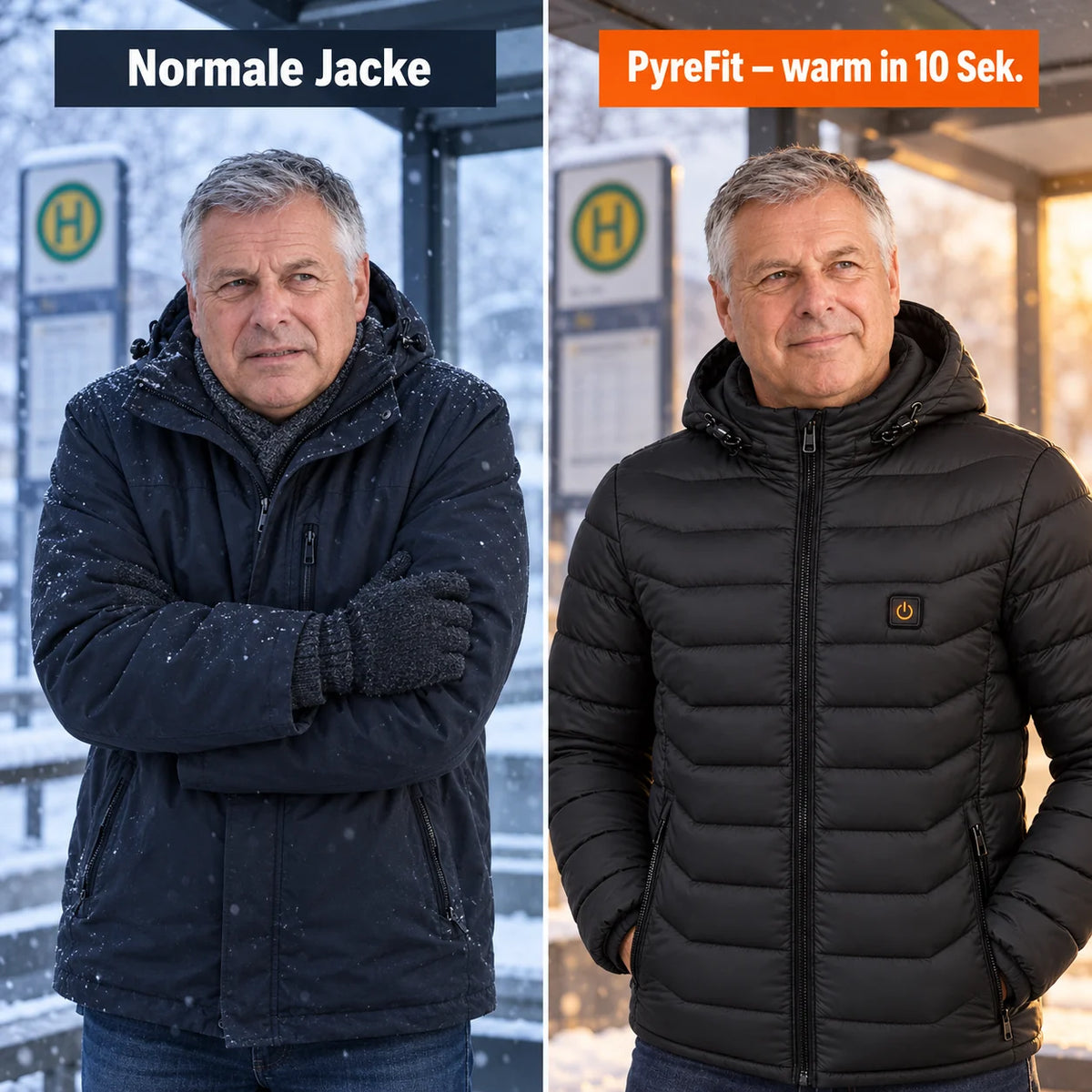 Comparaison : manteau d'hiver ordinaire et Rangor chauffant