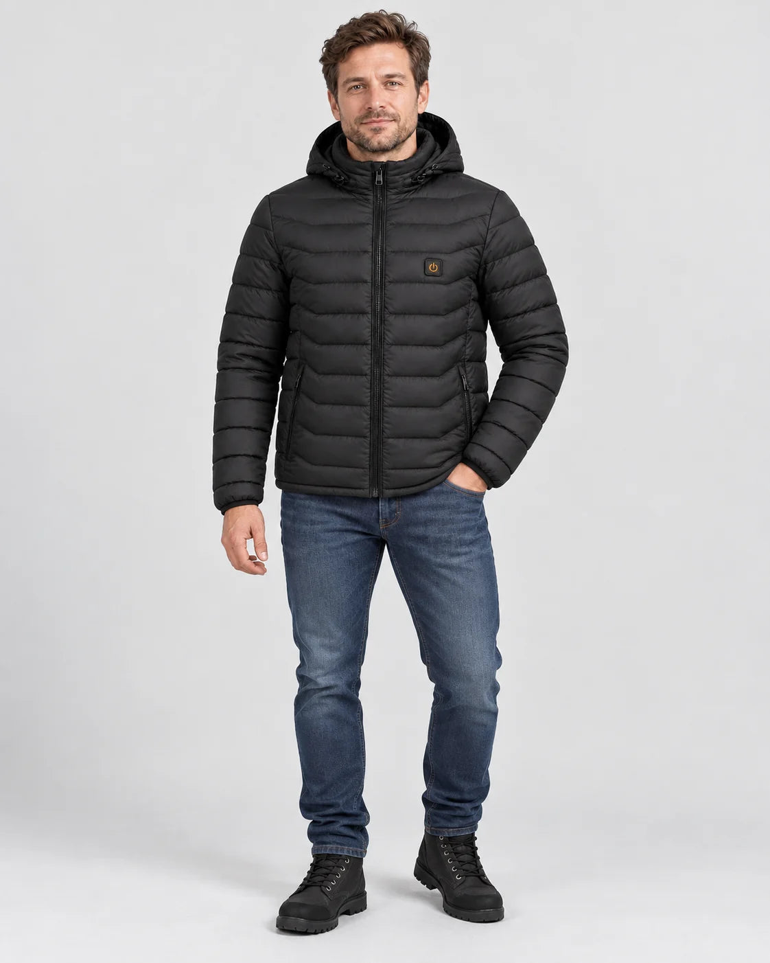 Men's heated puffer jacket PyreFit Rangor, full-length view