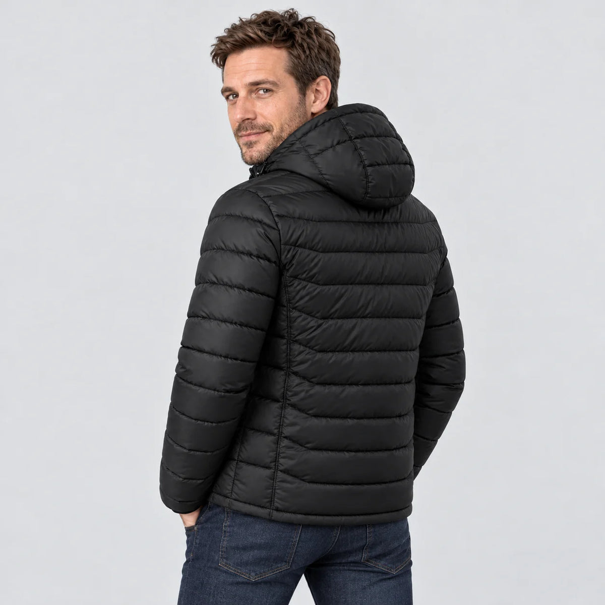 Men's heated puffer jacket PyreFit Rangor, back view