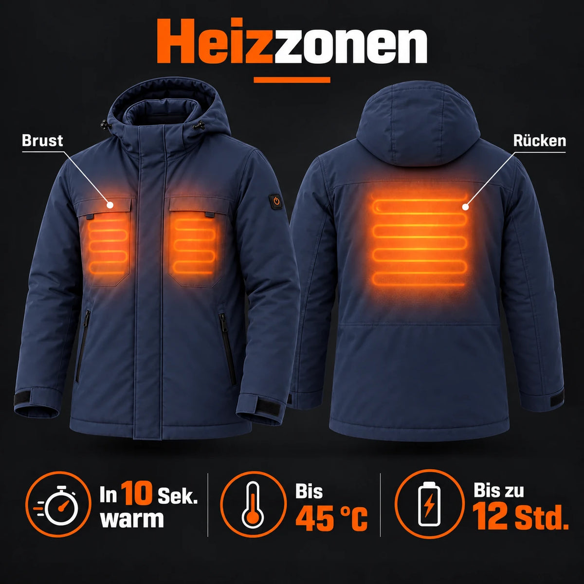 PyreFit Regaro en bleu marine – zones chauffantes