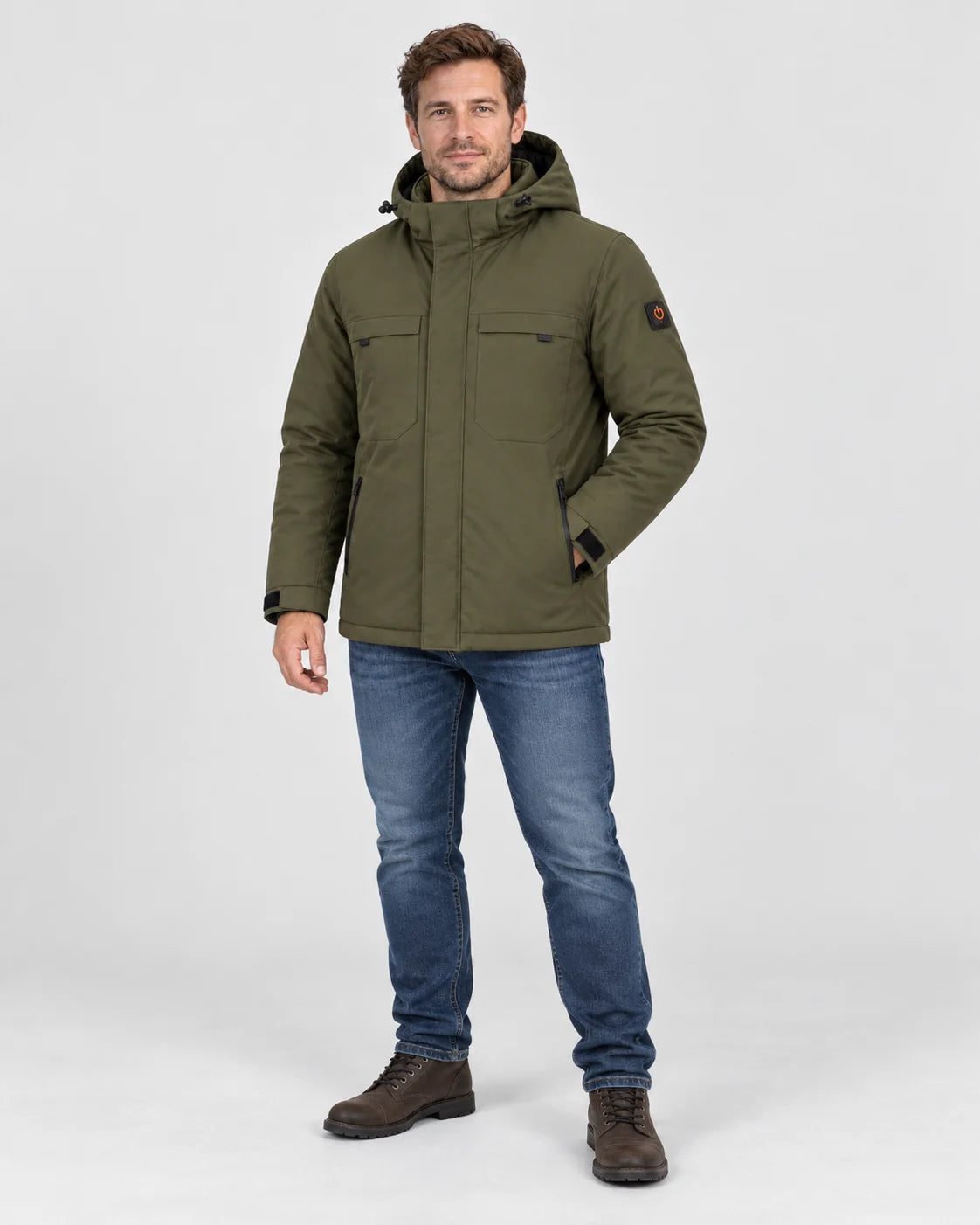 Parka chauffant pour homme PyreFit Regaro, vue en pied