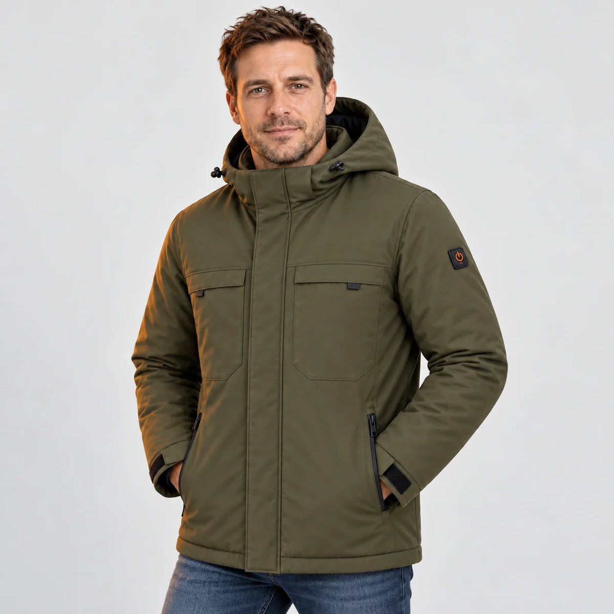 Men's heated parka PyreFit Regaro, worn, front view