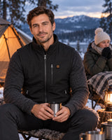 Heated outdoor vest PyreFit Relior on a winter day: camping