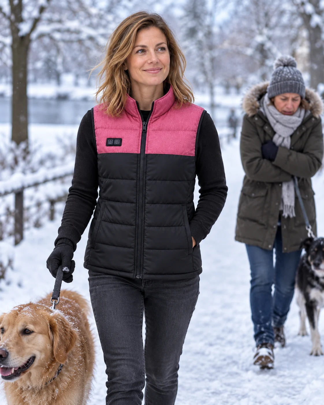 Veste matelassée chauffante sans manches unisexe PyreFit Rundor au quotidien en hiver : avec le chien
