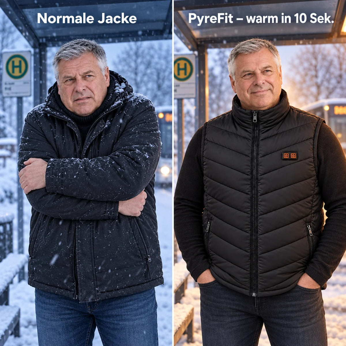 Comparaison : manteau d'hiver ordinaire et Schattor chauffant