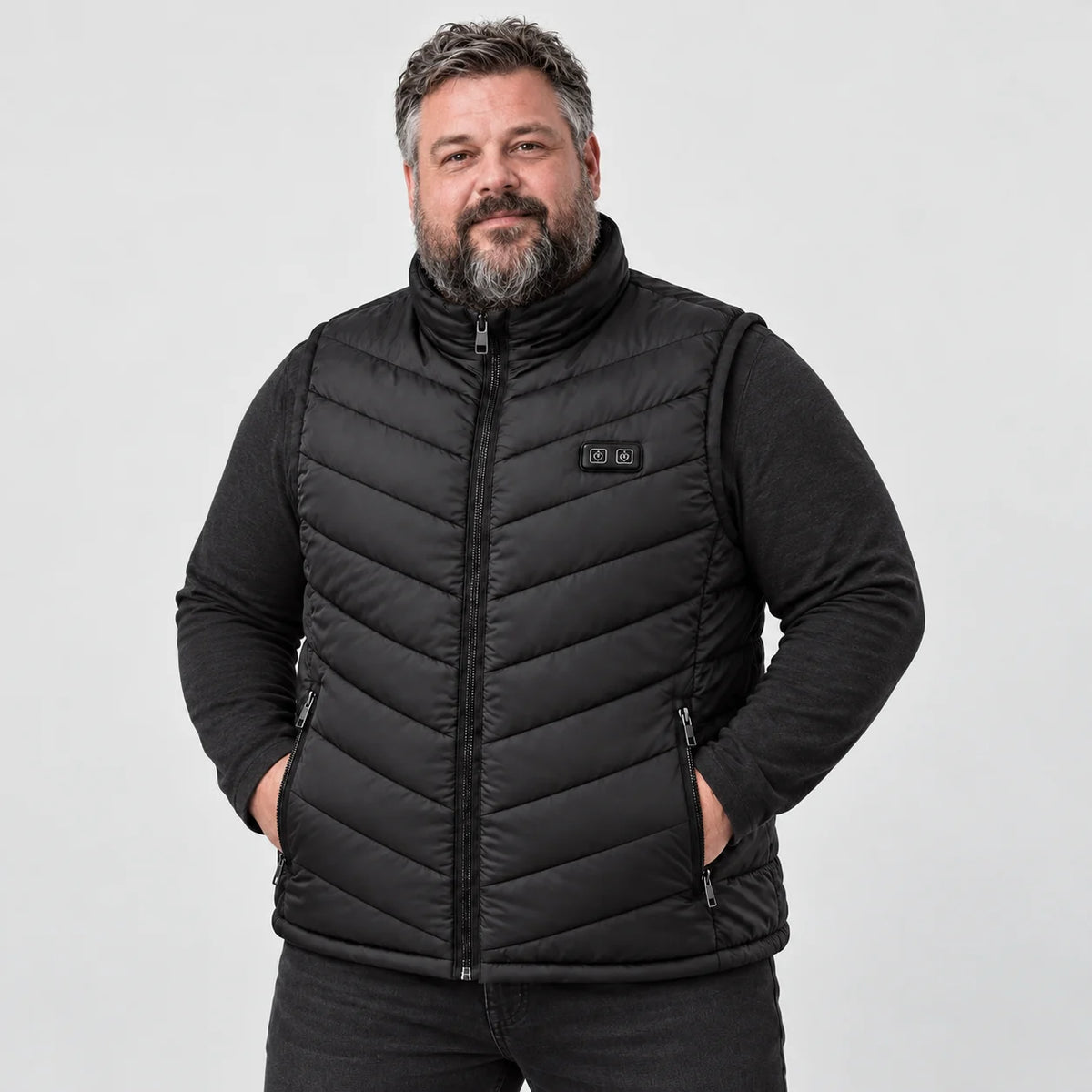 Unisex heated vest in plus sizes PyreFit Schattor, worn, front view