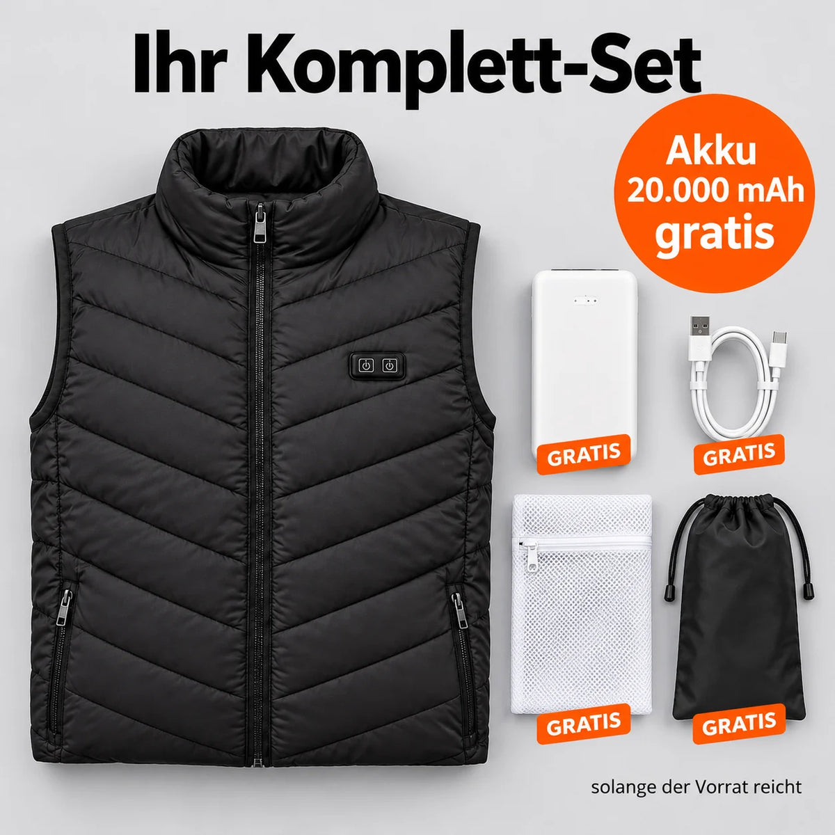 Ensemble complet : Schattor, batterie 20 000 mAh, câble de recharge, sac de lavage et sac de rangement