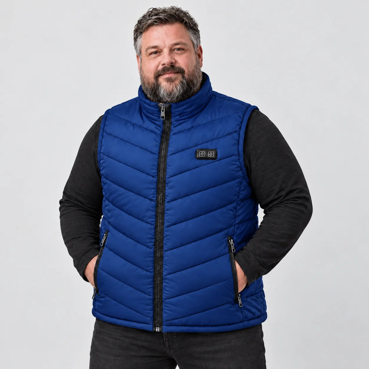 Veste chauffante sans manches unisexe grandes tailles PyreFit Schattor en bleu, vue de face
