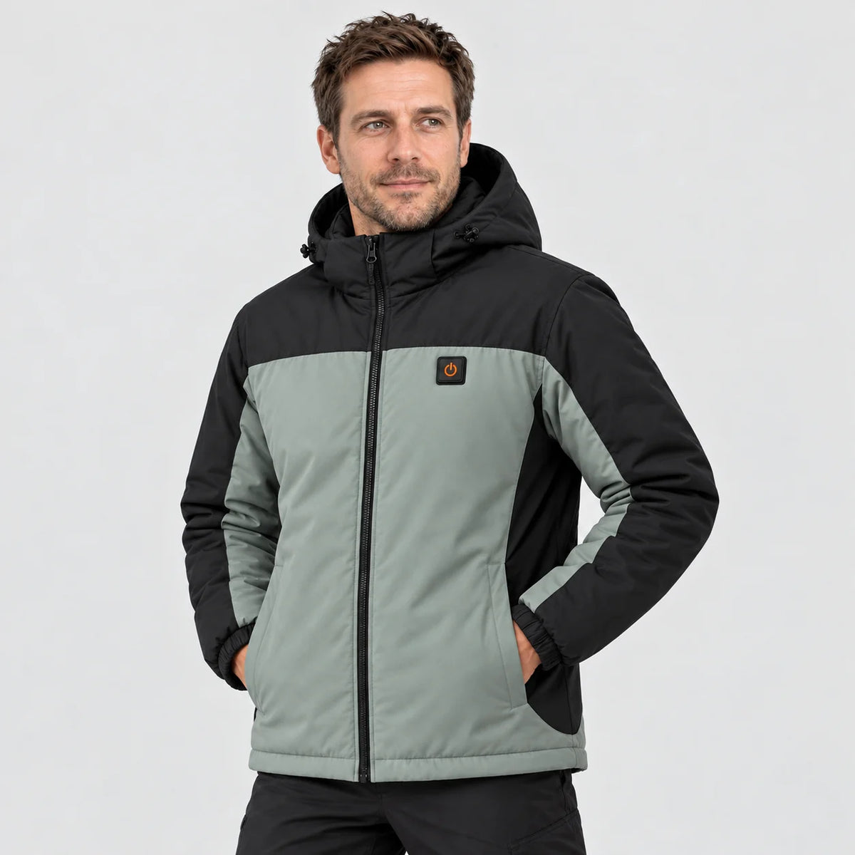Unisex heated parka PyreFit Schiefer, worn, front view