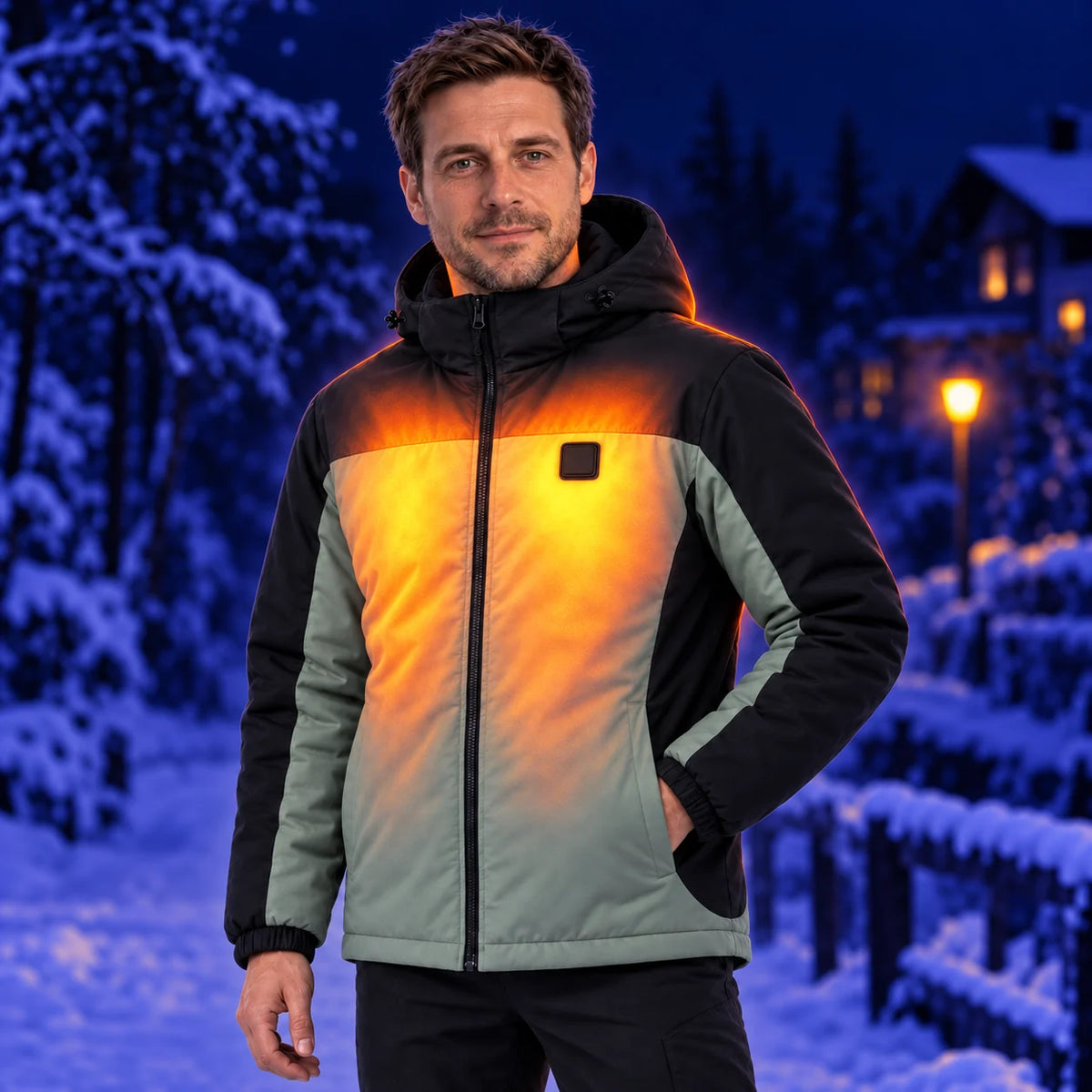 Unisex heated parka PyreFit Schiefer – warmth across the chest and back