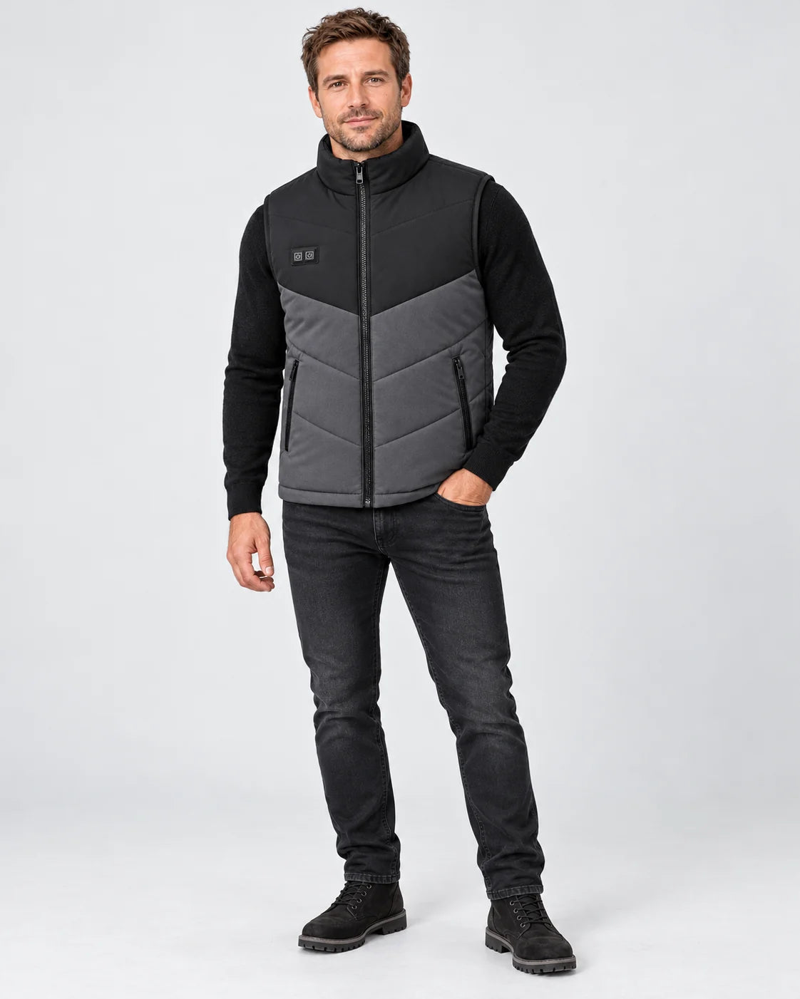 Men's heated vest PyreFit Sherpor, full-length view