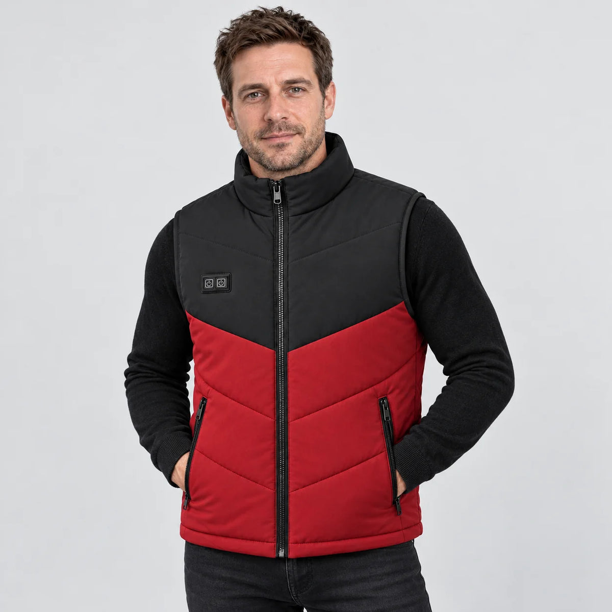 Men's heated vest PyreFit Sherpor in red, front view