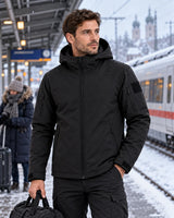 Heated everyday jacket PyreFit Summaro on a winter day: while travelling