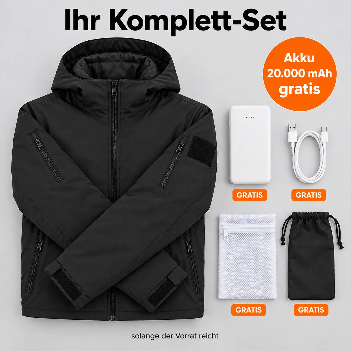 Ensemble complet : Summaro, batterie 20 000 mAh, câble de recharge, sac de lavage et sac de rangement