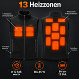 Veste chauffante sans manches unisexe à largeur ajustable PyreFit Tarnor : 13 zones chauffantes à la poitrine (4 zones) et au dos (9 zones)