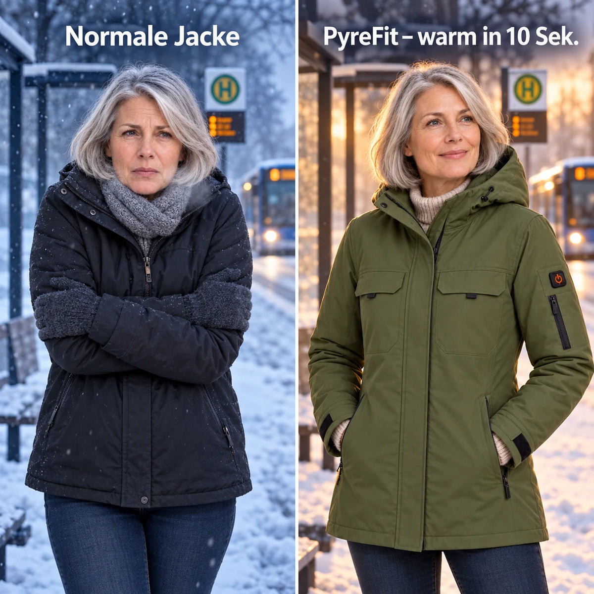 Comparaison : manteau d'hiver ordinaire et Terrano chauffant
