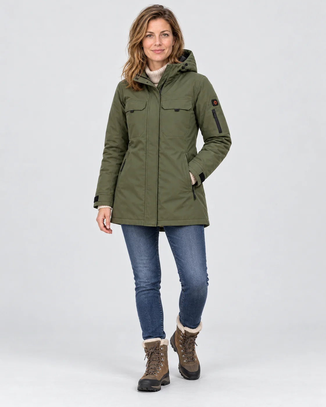 Parka chauffant pour femme PyreFit Terrano, vue en pied