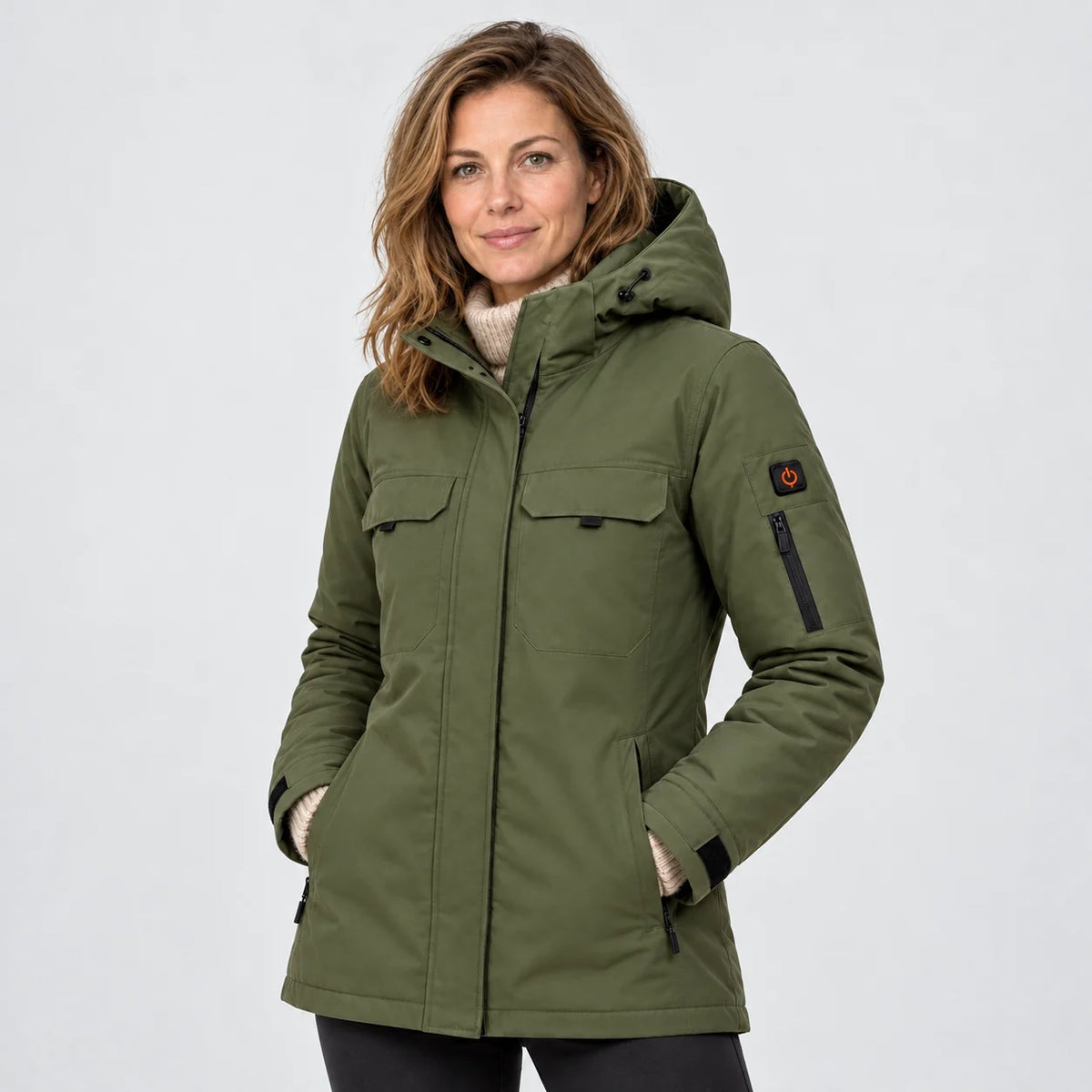 Parka chauffant pour femme PyreFit Terrano, porté, vue de face