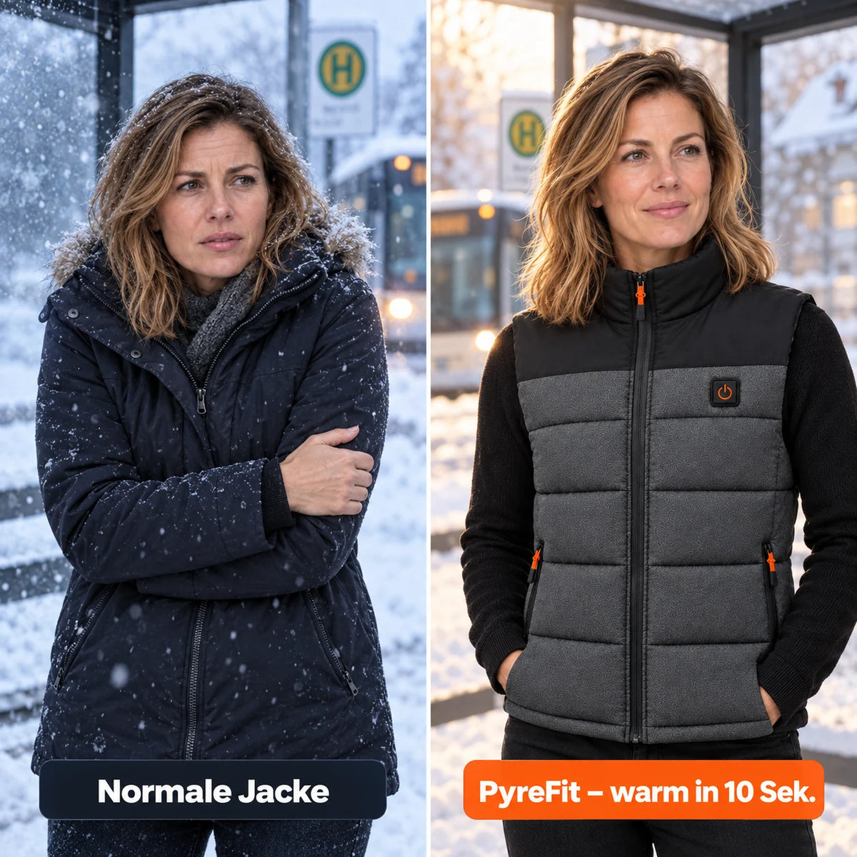 Comparaison : manteau d'hiver ordinaire et Trailon chauffant