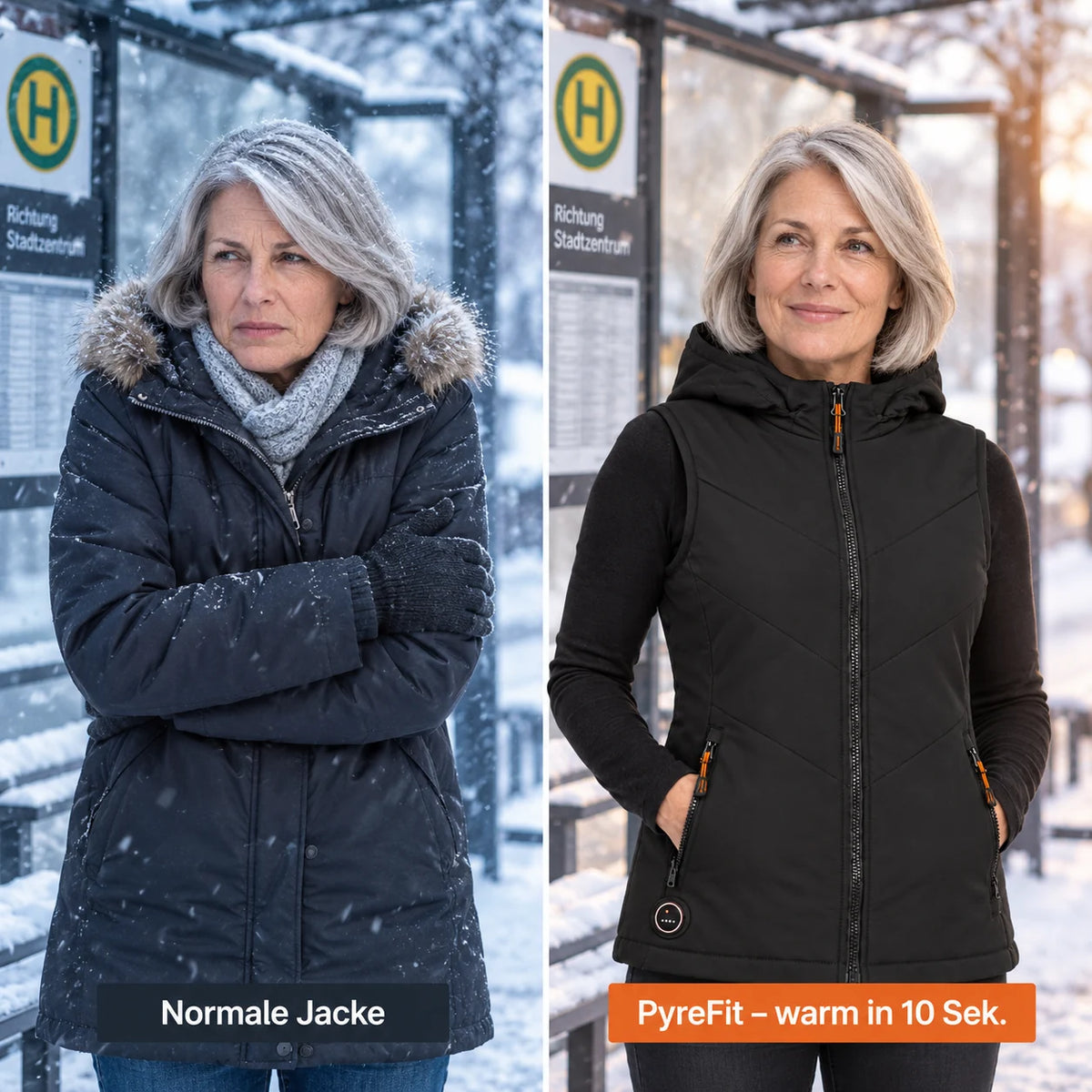 Comparaison : manteau d'hiver ordinaire et Transitor chauffant