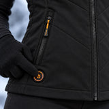 Women's heated hooded vest PyreFit Transitor, control button close-up