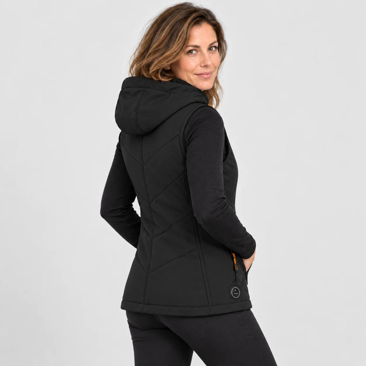 Women's heated hooded vest PyreFit Transitor, back view