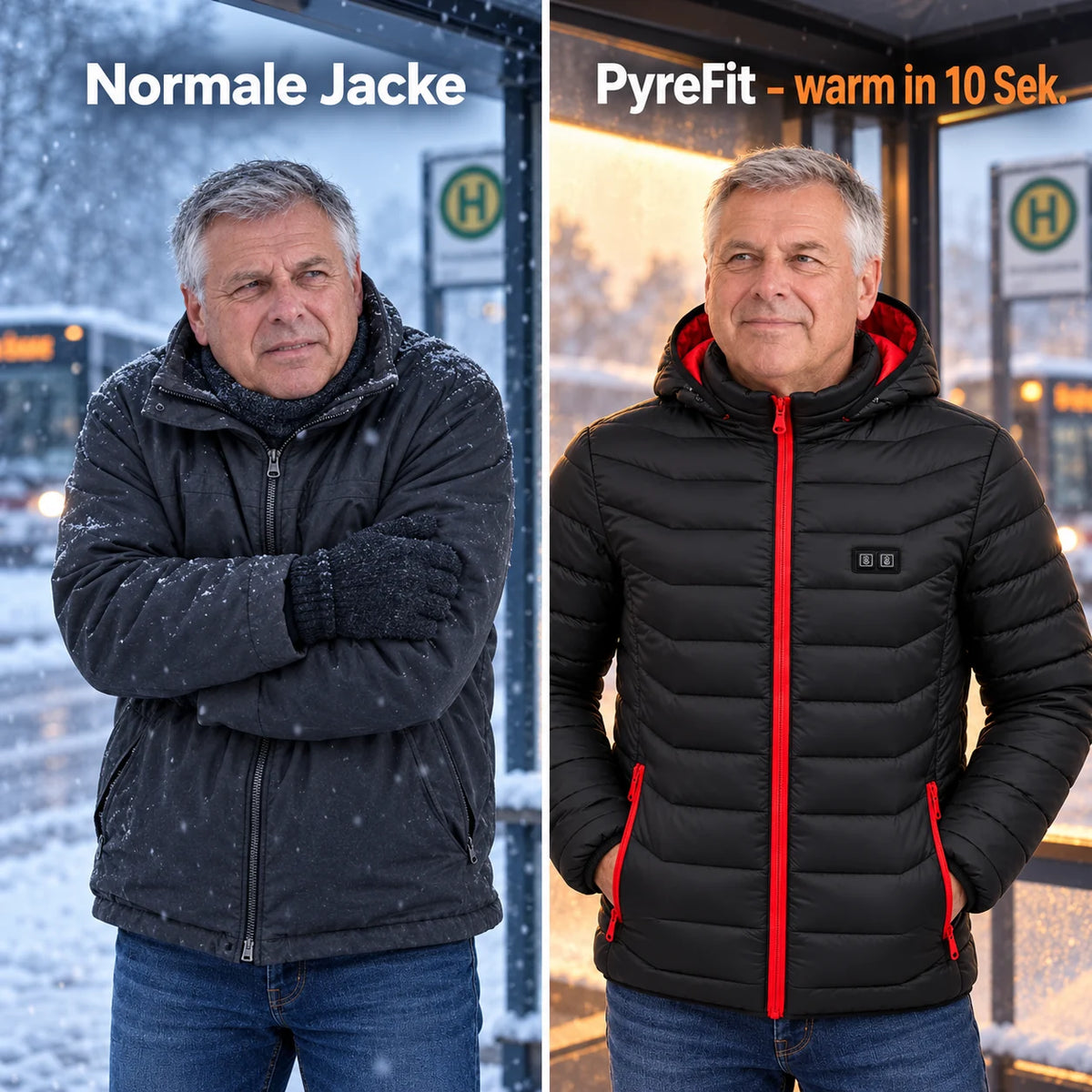 Comparaison : manteau d'hiver ordinaire et Travina chauffant