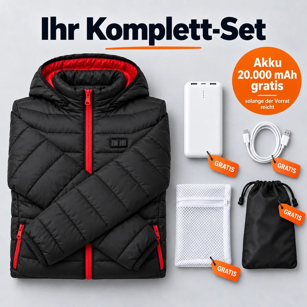 Ensemble complet : Travina, batterie 20 000 mAh, câble de recharge, sac de lavage et sac de rangement